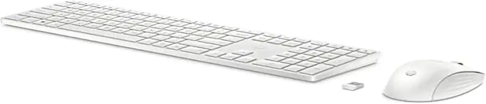 HP - PC Tastatur und Maus 650 Wireless, bis zu 20 Monate Laufzeit, 20 programmierbare Tasten, verstellbare Füße mit 6 Grad Neigung, Ziffernblock, Maus bis zu 4000 DPI, Weiß