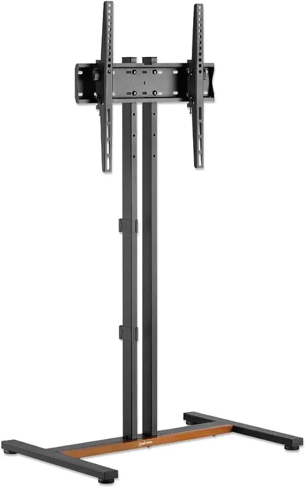 Manhattan Kompakter TV-Ständer auf Rollen/Standfuß für Bildschirme von 34" bis 55" und bis zu 35 kg, -10° neigbar, platzsparendes Design, schwarz/braun