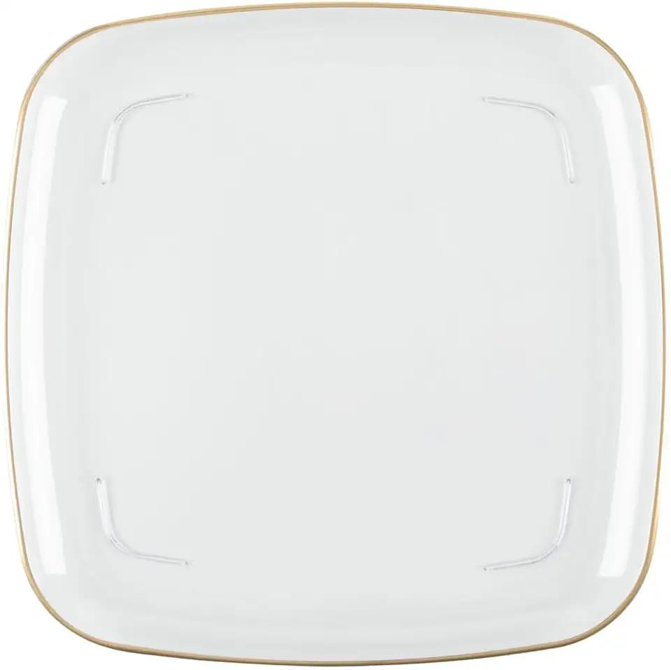 Organic Tray Square Clear/Gold Rim, 12" - Clear/Gold, Plastic, Case Pack of 48 - For Catering, Buffets, and Parties