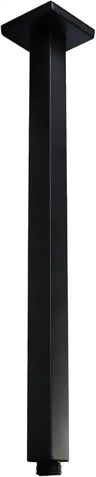 Matte Black Shower Arm with Flange and Teflon Tape for High Ceiling or Fixed Rain Showerhead, Universal Connection 16-inch Square Straight Shower Head Extender Extension Pipe, 304 Stainless Steel