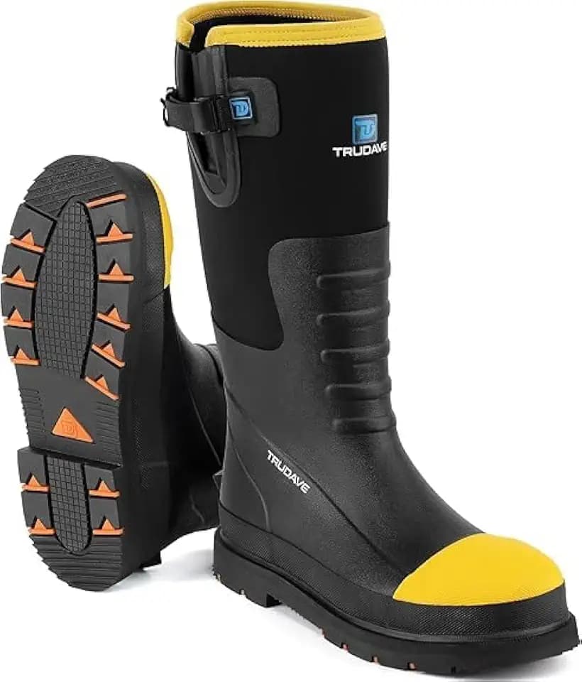 Trudave Steel Toe Rubber Boots for Men with Steel Shank, Anti Slip Waterproof Mens Mud Boots Hunting Work Boots, Durable Rain Boots for Construction, Farming, Size 6-14