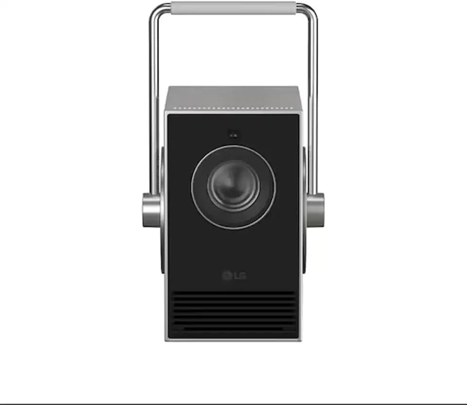 LG CineBeam Q Mini 4K UHD Tragbarer Projektor für Zuhause und im Freien PU600U mit maximal 120 Zoll Bilddiagonale DCI-P3 154 insgesamt RGB-Laser 600 ANSI Lumen automatische Bildeinstellung