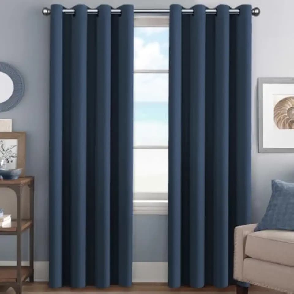H.VERSAILTEX Navy Blackout Curtains for Bedroom Thermal Insulated Living Room Curtains 90 Inch Long Grommet Privacy Protection Window Curtain Panels/Drapes for Nursery, 2 Panels, Navy Blue