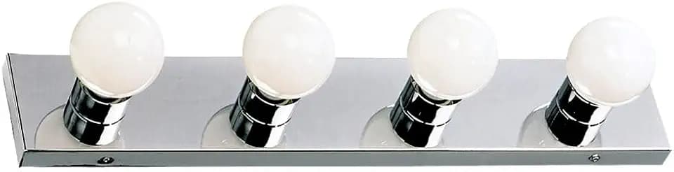 Design House Vanity Lighting, Steel Construction, 4 Vanity Lights, Dimmable, Uses Four 60W Bulbs, Polished Chrome, 24.0 in. W x 4.3 in. H x 2.0 in. D, 500892