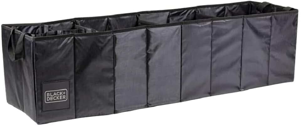 BLACK+DECKER Kofferraum Aufbewahrungsbox – 110 x 30 x 30 cm – 5 Fächer – Faltbar – mit Griffen – Schwarz