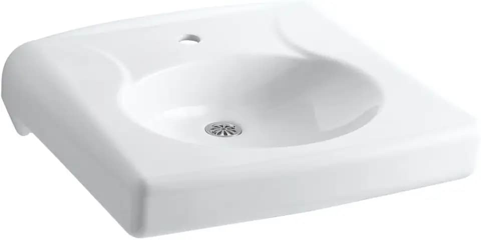 Kohler K-1997-1N-0 Brenham Wall-Mount Lavatory with Single-Hole Faucet Drilling, Less Soap Dispenser Hole and Overflow, White
