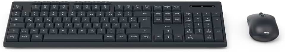 Hama Tastatur Maus Set kabellos, Funktastatur mit Maus, QWERTZ | Tastatur-Maus-Set schwarz, mit Batterie, leise Tasten, USB-Empfänger, DPI-Schalter, Multimedia-Tasten, ergonomisch