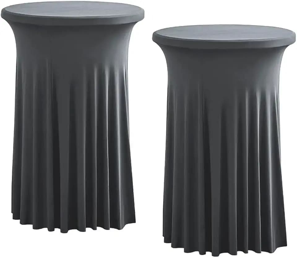 Rakila 2 Pack Round 43 x 24 Inch Spandex Cocktail Tablecloth with Wavy Skirt Gray Fitted Stretch Table Cover for Bar Wedding Party