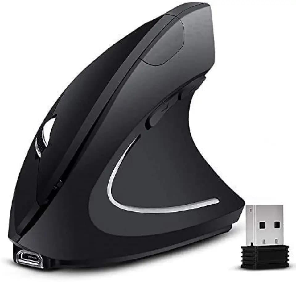 Senli Wiederaufladbare schnurlose Maus, 2,4 GHz, kabellos, vertikal, ergonomisches Design, geräuschlos, schnurlos, optische Maus mit USB für Windows, Mac OS, 800/1200/1600 DPI, 5 Tasten, besonders