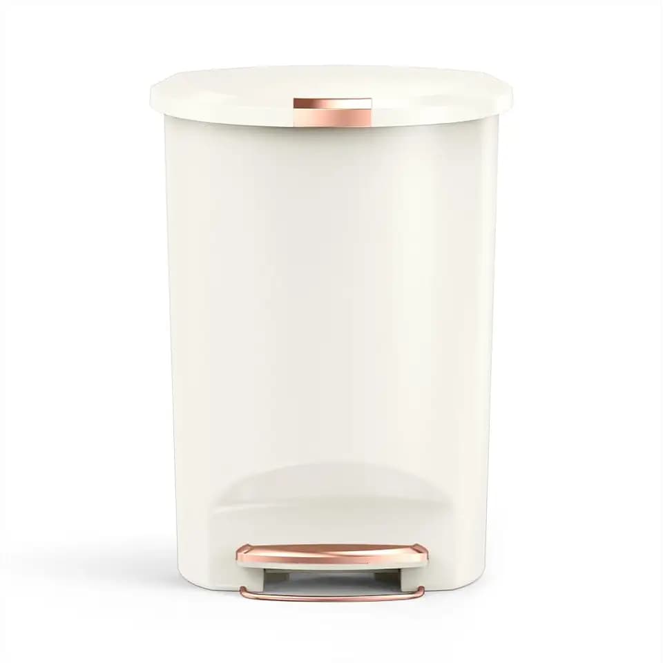 simplehuman Semi-Round Step Can, 50L / 13 Gallon Kitchen Trash Can, Studio Edition, Pet-Proof Slide Lock, 150,000-Step Pedal, Lid Shox® Silent Close, Cream Plastic
