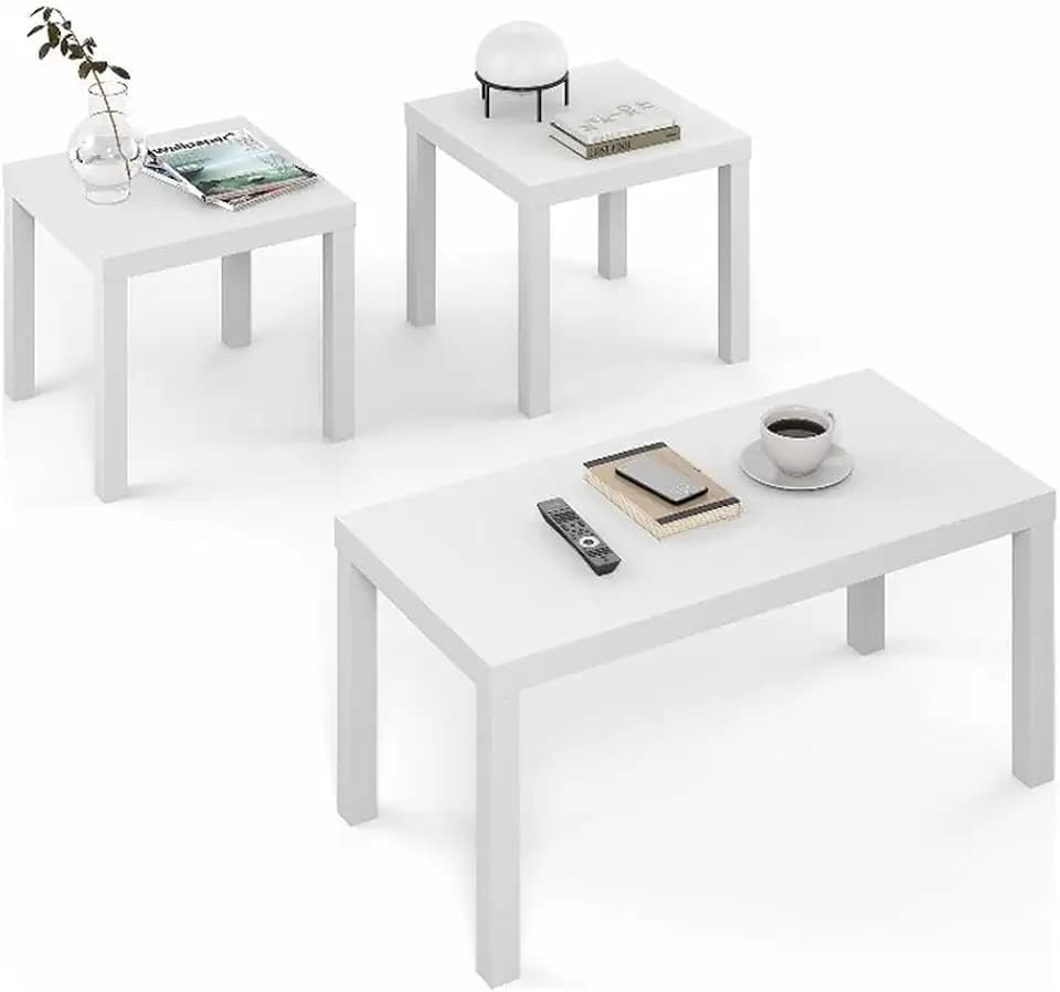 Furinno Classic Set of 3 Living Room Table, Printer Stand, White