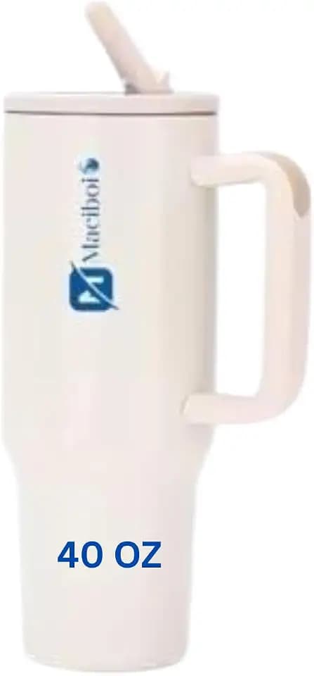 Stainless Steel Insulated Tumbler with Handle & Flip Straw - Leakproof Travel Mug for Hot & Cold Drinks - Reusable tumbler with Lid, Keeps Hot 6–8 Hours & Cold 8–10 Hours, Cream | 40 oz |