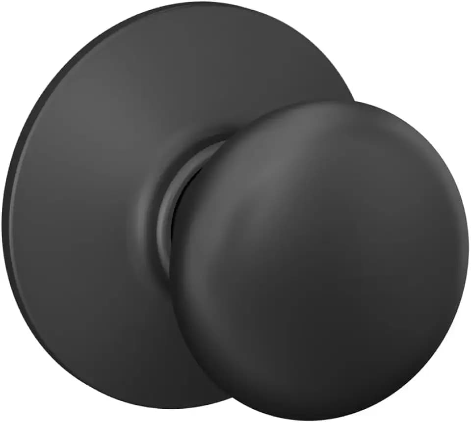 Schlage F10 PLY 622 Plymouth Door Knob, Hall & Closet Passage Lock, Matte Black