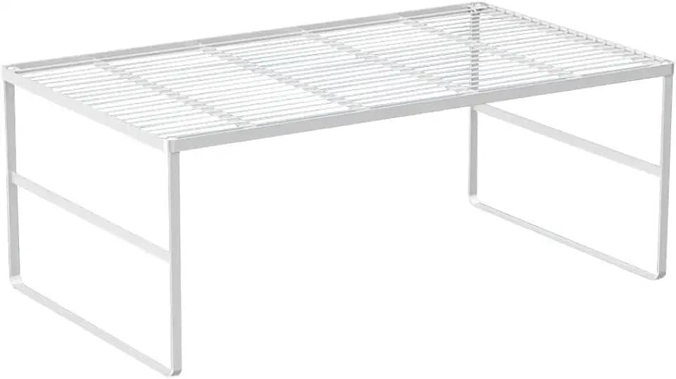 Kitchen Cabinet Storage Shelf Stackable Wire Spice Rack Organizer Heavy Duty Space Saver for Bathroom Bedroom Closet Laundry Room Office Countertop - White, Pack 1