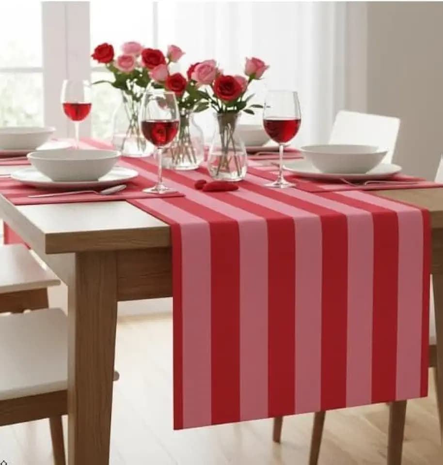 Folkulture Table Runner 108 inches Long | Vertical Striped Pink & Red Cute Table Runner for Table Decor, Dining Room, Farmhouse | 100% Cotton, Machine Washable, Housewarming Gifts New Home