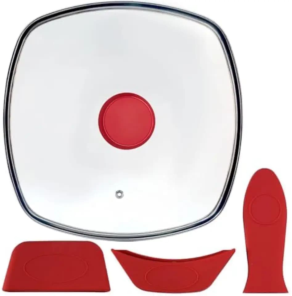 10.5 Inch Vented Square Glass Lid with Silicone Knob for Grill Pan