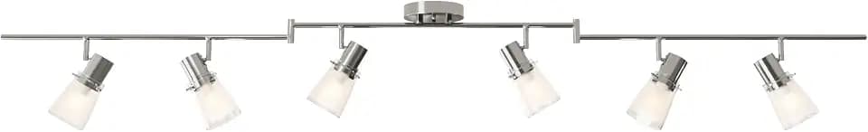 6-Light Decorative Track Lighting Kit, Brushed Steel Finish Flush Mount Ceiling Light Fixture with Frosted Glass Shades, Foldable Z-Bar, E26 Adjustable Heads Provide Directional Light