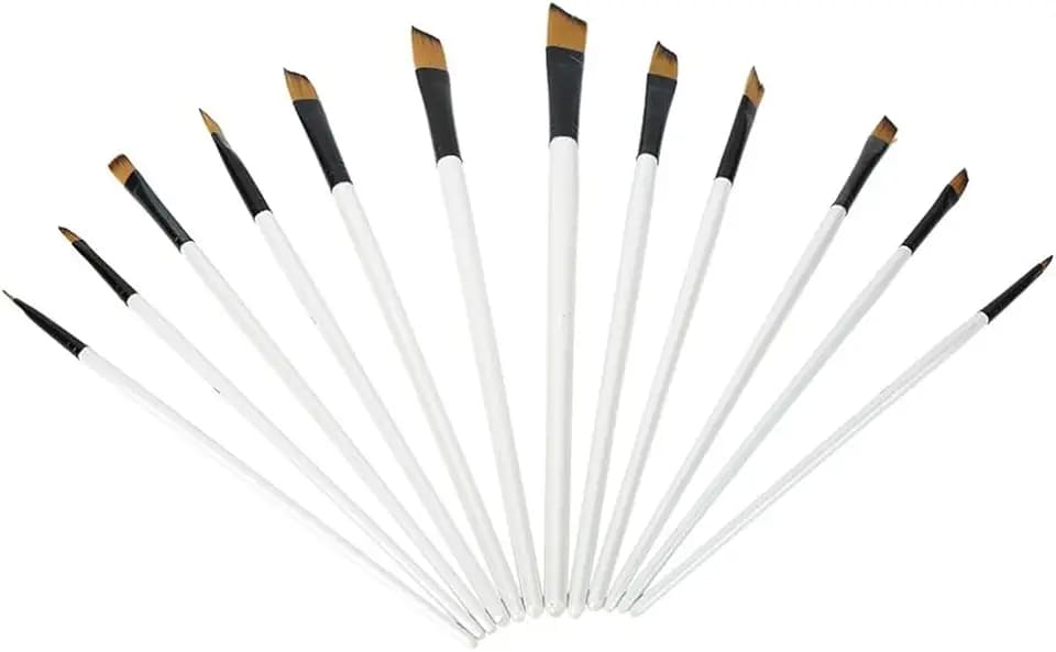 12-Piece Nylon Paint Brush Set with Pearl White Wood Handles,Round/Flat/Filbert/Angle/Tips for Watercolor Acrylic Art((Angle Tip))