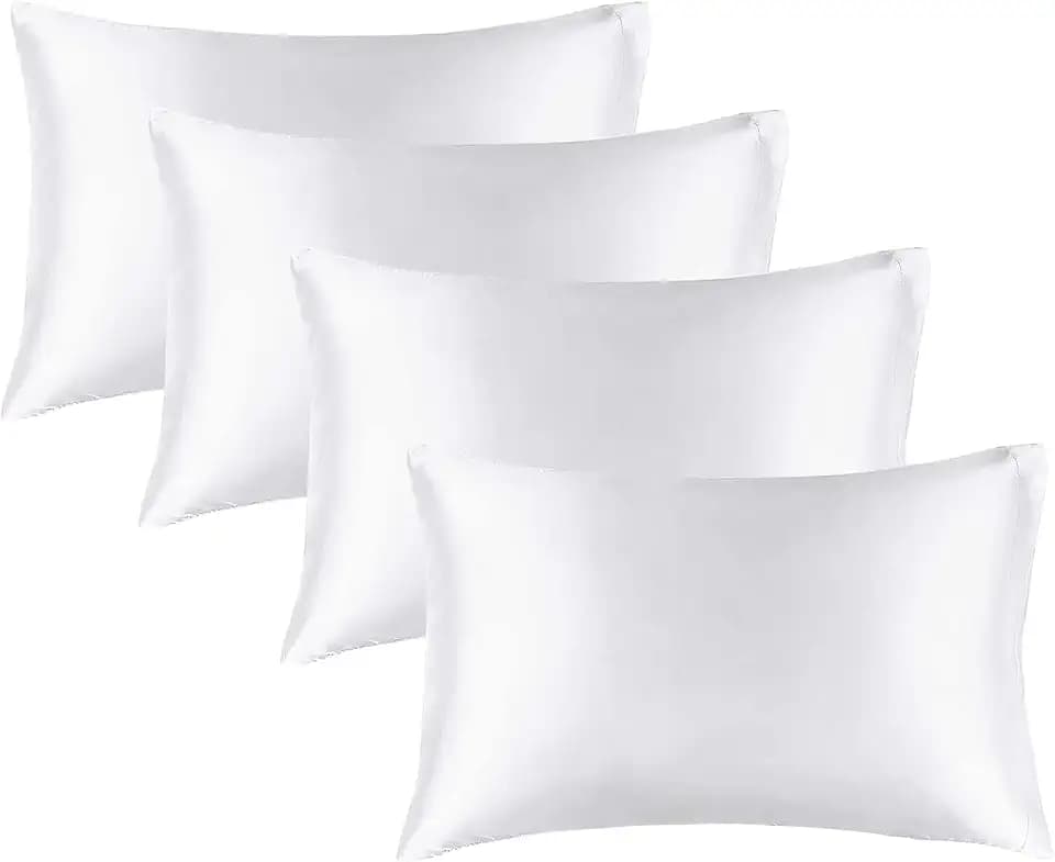 BEDELITE Satin Pillowcases, Standard Size 20x26 Inch, White, Set of 4