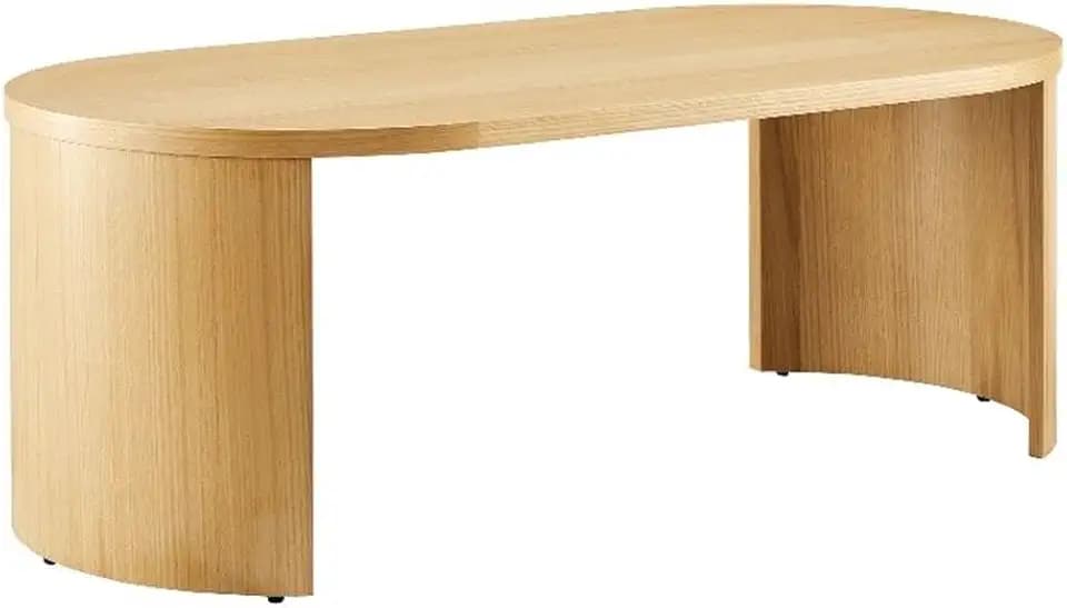 Modway Aspect 47 Inch Oval Coffee Table in Oak with Reversible Arched Legs - Oak Wood Veneer Modern Oval Coffee Table - Curved Profile Design Center Accent Table for Living Room