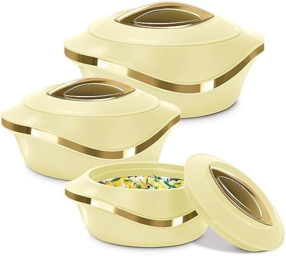 Casserole set Inner Stainless Steel Casserole Keeps hot & Fresh Chapati, Roti, Biryani Kitchen Item Set of 3 (455 ml, 860 ml, 1270 ml) (Ivory)