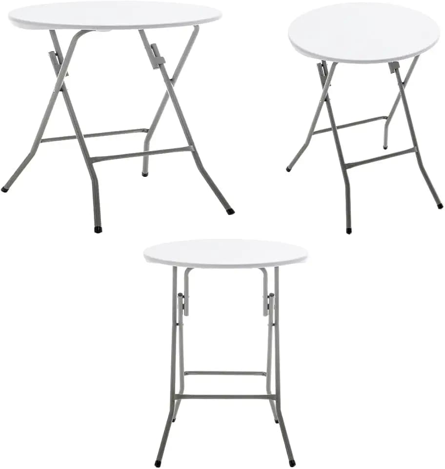 BTEXPERT Set of 3, White 24" Round Plastic Folding Table Commercial Portable for Picnic Party Camping Banquet Card Dining Wedding Event Home Kitchen Indoor Outdoor, 30" Height