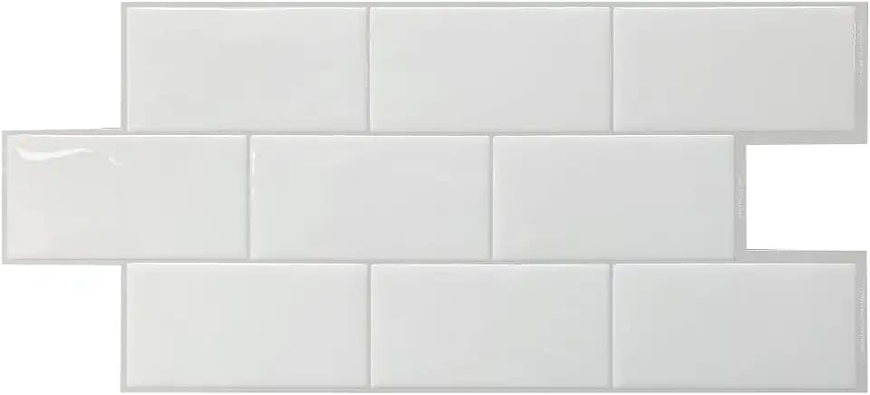 Smart Tiles Peel and Stick backsplash, Subway Pure White, 21.05"x9.08"