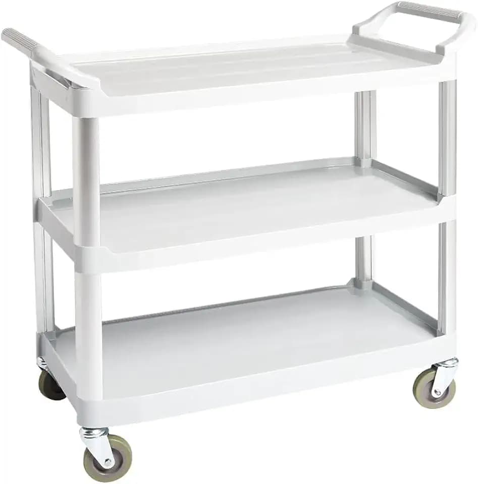 Amazon Basics 3-Tier Rolling Utility Cart with Wheels, Commercial Grade, Storage Cart with 400 lbs Loading Capacity, Portable Mobile Shelving, Gray