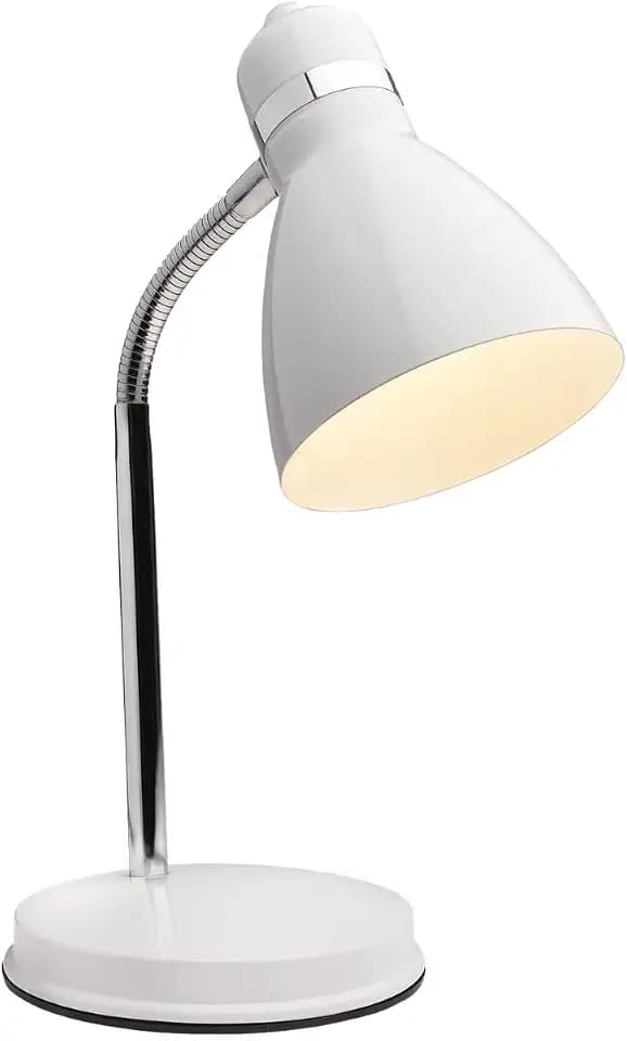 Newhouse Lighting Oxford White Metal Flexible Classic Goose Neck Design Desk or Table Lamp for Office or Bedroom Use
