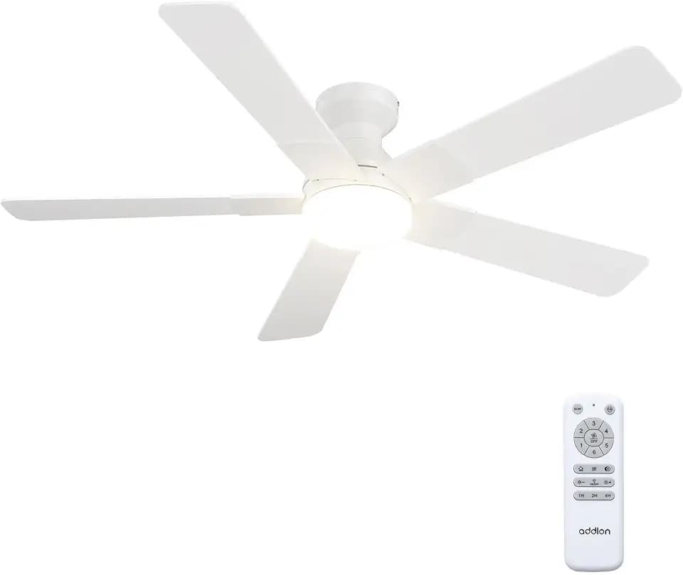 addlon 52 Inch White Low Profile Ceiling Fans with Lights and Remote