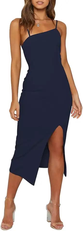OWIN Women's Spaghetti Strap Bodycon Midi Wedding Guest Dress