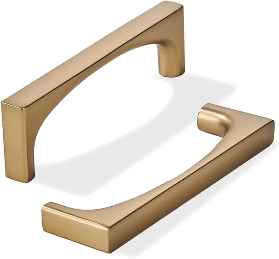 khtumeware 10 Pack Solid Handles 5-Inch(128mm) Satin Brass Cabinet Pulls,Heavy Duty Brushed Brass Handles for Kitchen Cabinets, Cupboards, Drawers and Bathroom Hardware