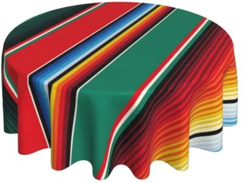 Mexican Blanket Serape Stripe Pattern Sarapes Mantel Mexicano Waterproof Picnic Round Table Cloth Cover Decorations Fabric 60 Inch Circular Tablecloth For 20-47 Inch Home Dining Room Kitchen Decor