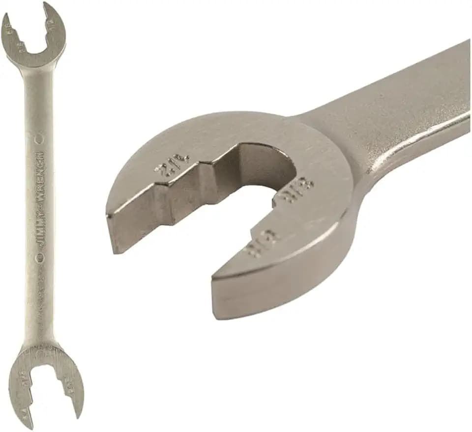 Jimmy-Wrench, Open-end wrench fitting six sizes, SAE: 3/4", 5/8", 9/16", 1/2", 7/16", 3/8", all-in-one, multi-sized, double-sided, open-end wrench, Chrome Vanadium Steel