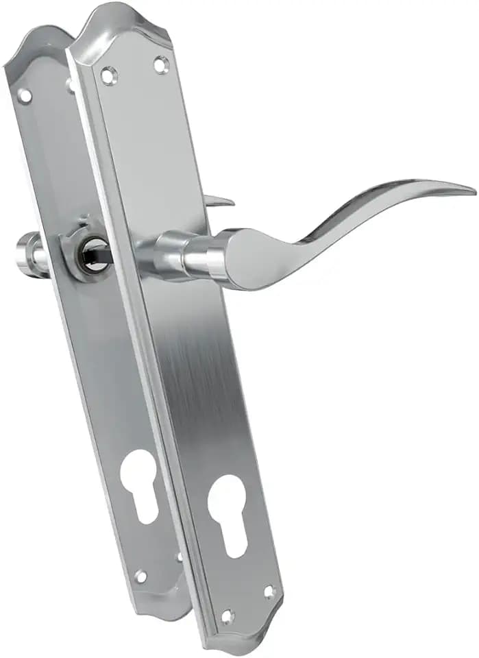 Amig - Türgriff-Set mit Langschild - Europrofil-Schlüsselloch bei 85 mm - 8 mm Vierkant - Schild 256 x 48 mm - Stahl und Aluminium - Mattverchromt