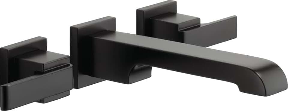Delta Ara Wall Mount Bathroom Faucet 2 Hole, Matte Black Bathroom Sink Faucet for Vanity, Matte Black T3567LF-BLWL