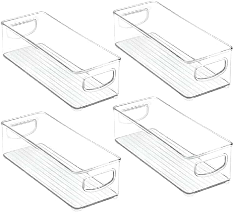 mDesign Small Plastic Office Storage Container Bins with Handles for Organization in Filing Cabinet, Closet Shelf, or Desk Drawers, Organizer for Notes, Pens, Pencils, Ligne Collection, 4 Pack - Clear