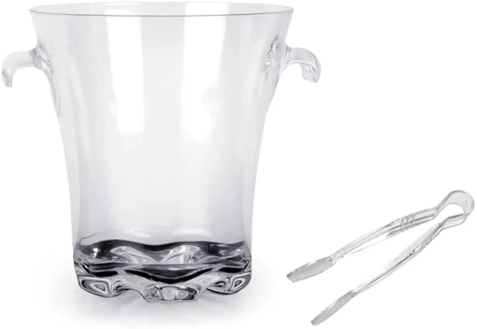 Thunder Group PLTHBK140C Ice Bucket, 4 Quart, 8" Dia. x 8-1/2"H, with Handles, Includes: 6" Tong, Polycarbonate, Clear