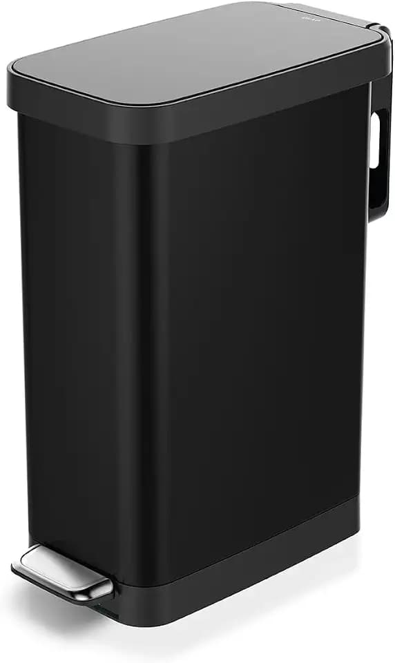Glad Slim Trash Can with Clorox Odor Protection - Narrow Kitchen Garbage Bin with Soft Close Lid, Step On Foot Pedal and Waste Bag Roll Holder, Black, 12 Gallon/45 Liter