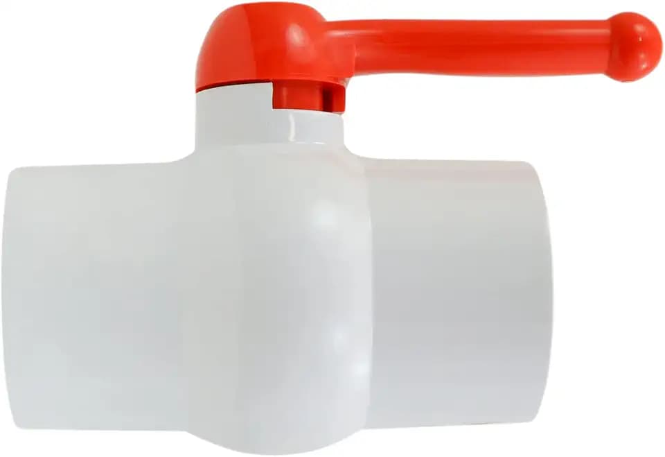 Midline Valve 482T600 PVC Ball Valve Red T-Handle Water Shut-Off 6 in. Solvent Connections White Plastic, 6