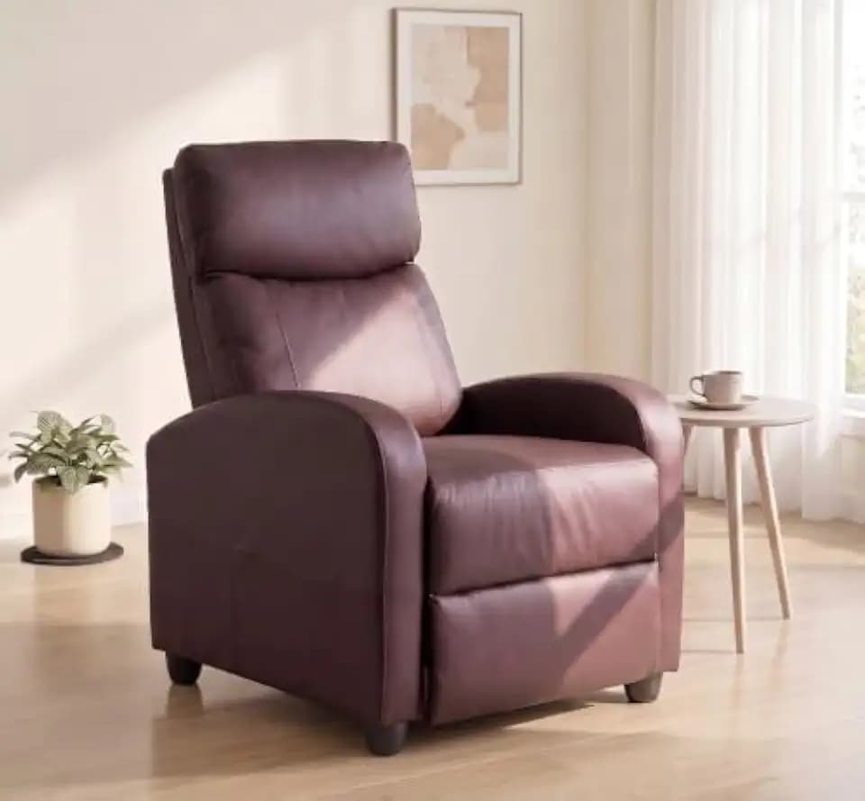Manual Recliner Chair, Oversized Lazy Boy Reclining Sofa with Adjustable Backrest & Extended Footrest, Ergonomic Single Recliner Couch for Home Theater Seating, Living Room, Bedroom, Brown