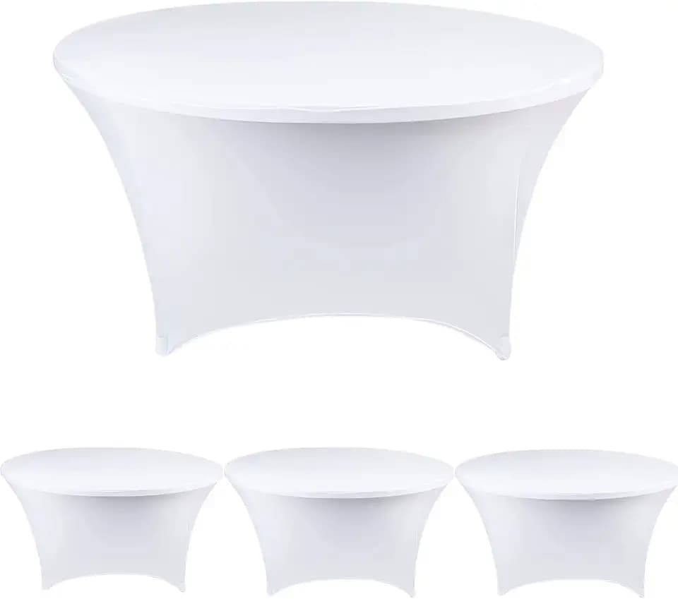 SSYAQRA 4 Pack 72in White Spandex Tablecloth 6FT 72 in White Round Stretch Tablecloth Elastic Tablecloth Washable Stretch Table Cover for Wedding Event & Parties