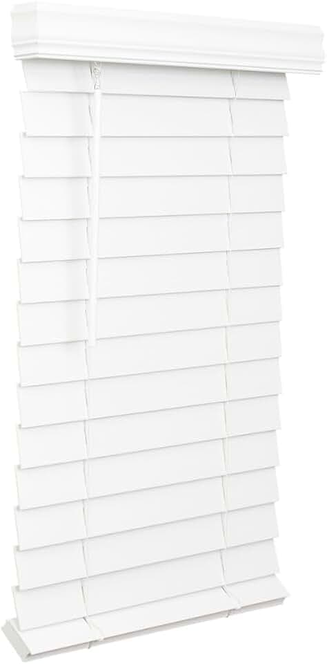 LOTUS & WINDOWARE 2.5-inch Cordless Faux Wood Blind, Plantation Style, 34" Wide x 60" Long, Smooth, Bright White – for Living Room, Bedroom, Interior Door Windows