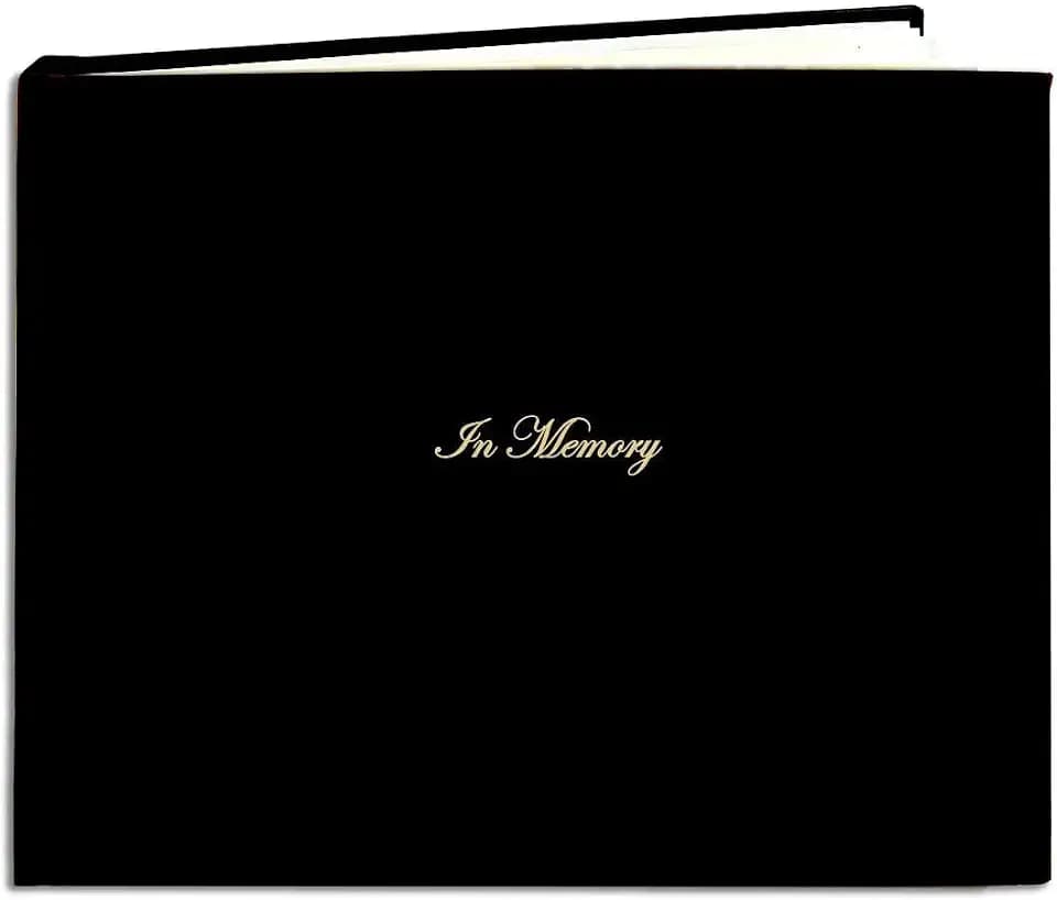 BookFactory Funeral Guest Book in Memory, Black, Hardbound, 48 Pages