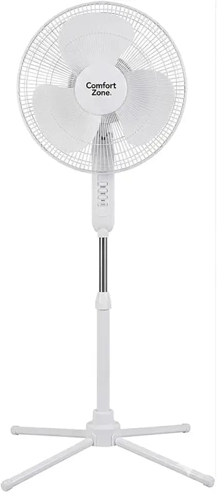 COMFORT ZONE Stand Fan, 16 inch Pedestal Fan for Bedroom, 3 Speed Floor Fan, 90 Degree Oscillation, Adjustable Height, Adjustable Tilt, Oscillating Air Circulator, Quiet Fan for Home or Office, White