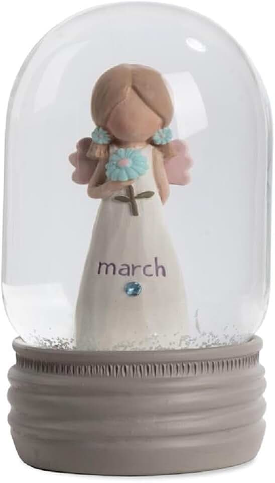 Blossom Bucket March Birthstone Angel Snow Globe, 4.25-inch Height, Resin, Home, Home Décor