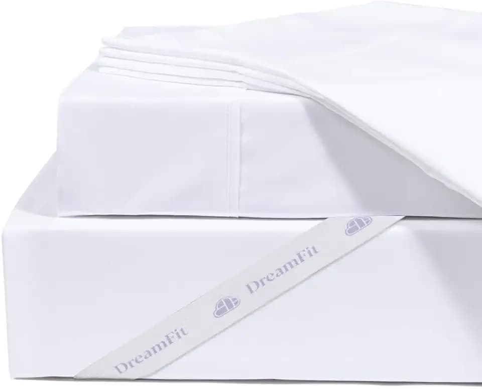 DreamFit DreamComfort Microfiber StaDry Technology Cooling Bed Sheets with Elastic Corner Straps for Extra Deep Pocket up to 20 inch Crafted in USA King Sheet Set White