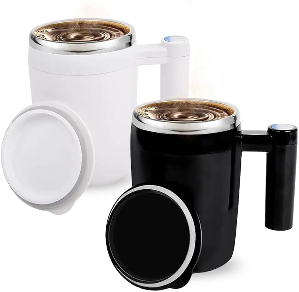 Self Stirring Coffee Mugs Set of 2, Rechargeable Cups, BlackWhite