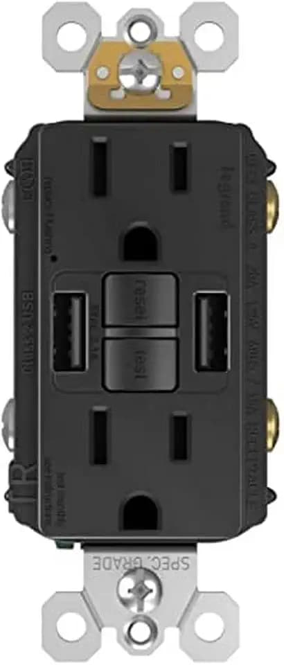 Legrand Radiant 15 Amp Tamper Resistant GFCI Outlet USB Type A Black 1 Pack