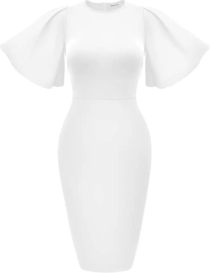 Memoriesea Women's Ruffle Flared Short Sleeve Pencil Midi Dress